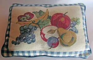 VTG Needlepoint Throw Pillow Banana Pear Apple Grapes 4x11x16 inches - Picture 1 of 3