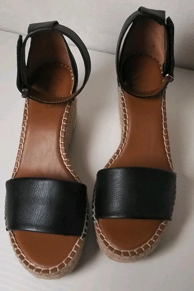 Sandalias de cuña alpargata envueltas en yute Clemens negras talla 6,5 Franco Sarto nuevas sin etiquetas  Foto 1 de 4