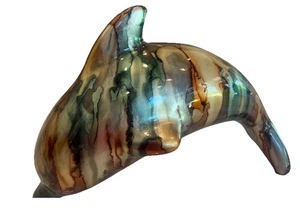 Large Dolphin Metal Sculpture Enamel Metallic Paint Arched Back - Picture 1 of 14