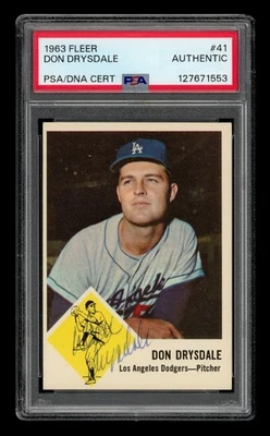 1963 Fleer Set-Break # 41 Don Drysdale Auto PSA AUTÊNTICO - Imagem 1 de 3
