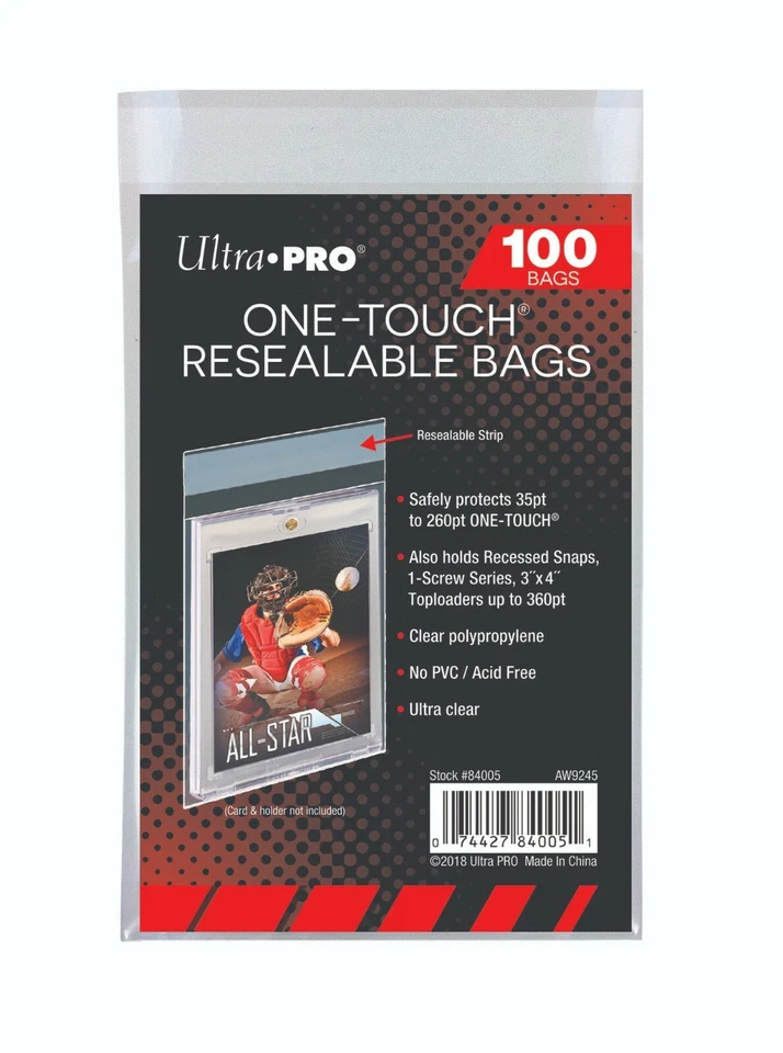 Pack of 100 Ultra Pro One Touch Magnetic Resealable Sleeves Bags