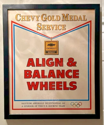 Vtg. 1976 Chevy Gold Medal Service Olympics Poster 17x14 in Custom Frame - Image 1 of 3