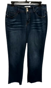 Angels blau Denim bestickt Taschen ausgefranster Saum kurvig Bootcut Jeans 8 - Bild 1 von 10