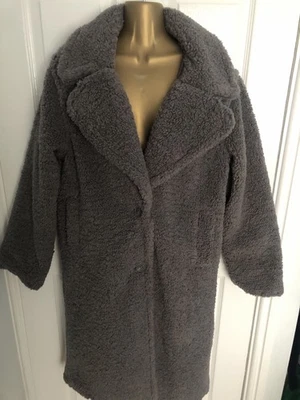 Women’s New Look Borg Teddy Coat Grey Size 10 - Image 1 of 4