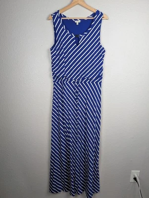 Maxi Vestido Talbots Mujer Mediano Sin Mangas Cinturón Rayas Rayón Spandex Foto 1 de 4