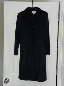 Danny & Nicole Size 8 Black Dress & Coat Two Piece Set Ruffled Neck Line. - Picture 1 of 22