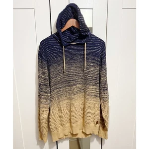 Artigiano Blau Beige Ombre Strick Hoodie Herren XL Premium Baumwolle Pullover - Bild 1 von 8