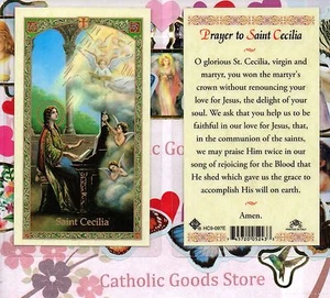 St. Saint Cecilia with Prayer to St Cecilia - Laminated Holy Card - Picture 1 of 3