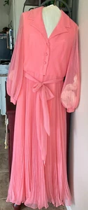 Vintage Miss Elliette California Pink Accordion Pleated Maxi Dress - Picture 1 of 16