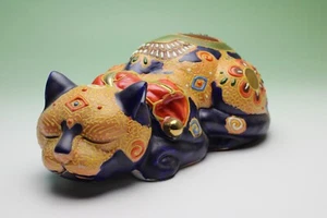 Aufgewachsene Moriage Kutani schlafende Katze Perlen Porzellan Figur Nemuri Neko Japan - Bild 1 von 12