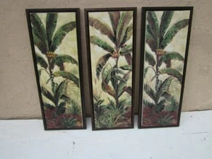 Vintage Coconut Tree Framed Art Oil Painting Picture Set of Three - Imagen 1 de 12