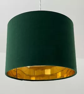 Pantalla de lámpara bosque espejo de terciopelo verde dorado tambor sombra de luz - Imagen 1 de 12