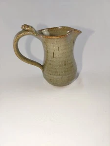 Vintage Hand Thrown Art Pottery Tan Stoneware Creamer Pitcher Signed - Picture 1 of 19