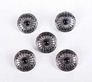10X 30MM SUN FLOWER BLACK BEAD SLIVER SCREW BACK SADDLES LEATHERCRAFT CONCHOS - Picture 1 of 8