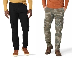 Wrangler Men's Stretch Taper Leg Regular Fit Cargo Pants All Sizes Black/Camo - Picture 1 of 17