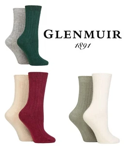 Cashmere Socks Womens Glenmuir Ribbed Soft Breathable in Various Colours- 2 Pack - Picture 1 of 7
