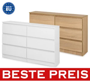 Schöne moderne Kommode mit 6 Schubladen 120 cm Sideboard Schrank Weiß Sonoma - Bild 1 von 7