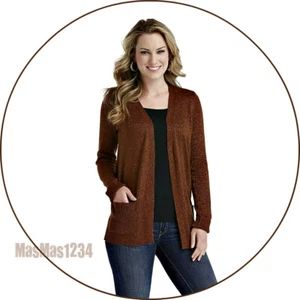 Laura Scott Women's Open Front Cardigan - Metallic - NEW w Tags - Price Tag $40 - Picture 1 of 4