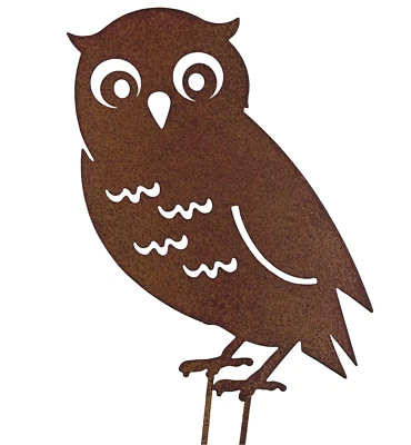 Metall Stecker Eule Rostoptik Herbst Gartenstecker H 19 cm + 10 cm Stecker - Bild 1 von 3