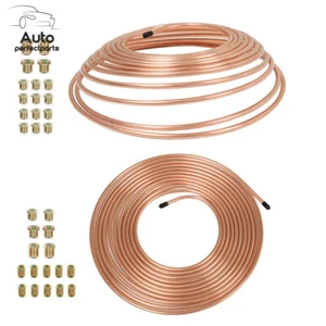 W/ 32 Fittings 25 Ft Roll of 1/4 & 3/16 Copper coated Brake Line Tubing Kit - Bild 1 von 11