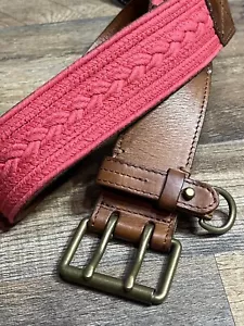 Rugby By Ralph Lauren SZ S Women’s CoralPink Canvas /Brown Genuine Leather Belt - Picture 1 of 9