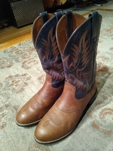 ARIAT STOCKMAN BROWN & BLUE LEATHER ROUND TOE COWBOY BOOTS #10015299 MEN'S 10.5D - Picture 1 of 12