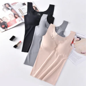 Ladies Seamless Padded Vest Ice Silk Crop Tank Top Comfortable Camisole M-XL - Picture 1 of 18