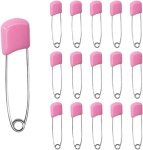 50 Pcs Diaper Pins Nappy Pins Plastic Head Safety Pins with Safe Locking (Pink) - Picture 1 of 12