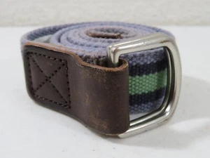 Lands End Nylon Web Belt Boys Small Blue Green Silver Tone Buckle - Picture 1 of 4