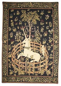 UNICORN IN CAPTIVITY BELGIAN JACQUARD WOVEN TAPESTRY WALL HANGING 63CM X 45CM - Picture 1 of 5