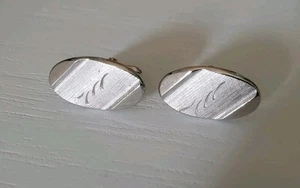 Vintage SWANK Silver Metal Oval Cuff Links, Excellent  - Bild 1 von 3