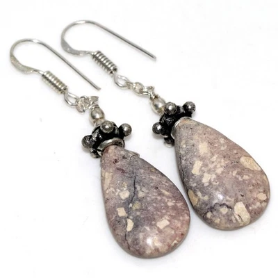 Porcelain Jasper 925 Silver Plated Earrings 2.1" Aesthetic Jewellery JW - Image 1 of 3