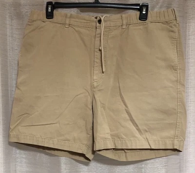 Shorts chino vintage masculino Land’s End cordão cintura elástica cáqui tamanho 42x7 GRANDE - Imagem 1 de 4