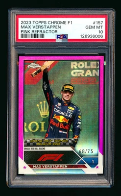 2023 Topps Chrome F1 #157 Max Verstappen Pink Refractor #68/75 PSA 10 - Image 1 of 2