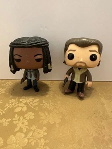 Set of 2 Walking Dead Vinyl Pop Figures Rick Grimes & Michonne NO BOXES READ - Picture 1 of 16