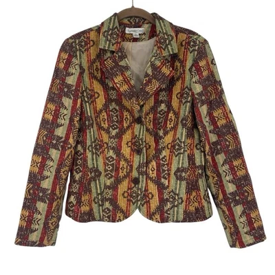 Blazer Coldwater Creek Mujer Talla 10 Azteca Suroeste Tweed Chaqueta Boho Foto 1 de 4