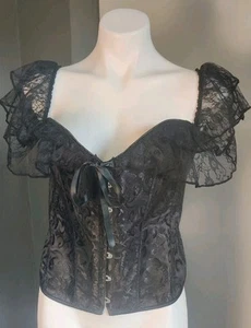 Women's Black Corset Crop Top Size 3XL Sexy Baroque Lace Up Goth Witch Emo - Picture 1 of 12