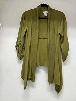 Cardigã feminino Kenar suéter verde tamanho G, bainha alta baixa mordida de tubarão frente aberta - Imagem 1 de 4