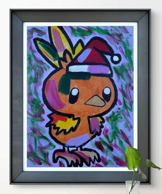 Оригинальное искусство «Torchic» 11 x 14 холст экспрессионизм абстрактный дизайн домашнего искусства - Изображение 1 из 4