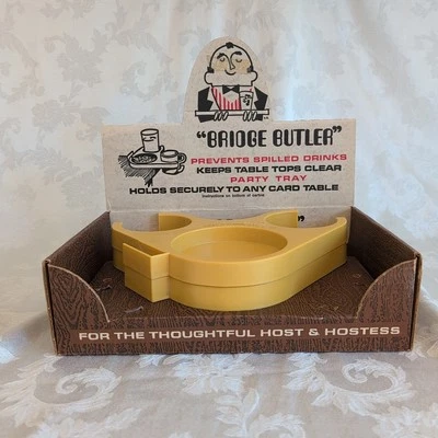 Juego de 2 bandejas de fiesta Bridge Butler con abrazaderas de montaje vintage NOS portavasos y aperitivos Foto 1 de 4