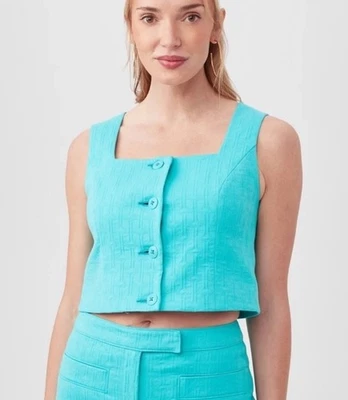 Top Trina Turk Refreshment 2 azul aguamarina sin mangas azulejo jacquard talla 2 Foto 1 de 4