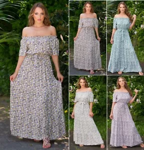 Koucla Kleid Damen Party Sommer Carmen Maxikleid Blumen Print Milax-Fashion - Bild 1 von 29
