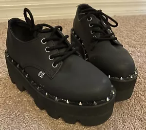 TUK Black Dino Lugged Platform Oxfords with Spikes Womens Size 5 - Picture 1 of 8