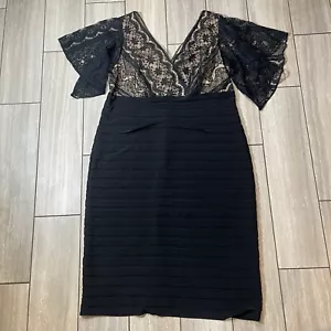 Adrianna Womens Papell Black with Lace Cocktail Pencil Dress Size 14W - Picture 1 of 5