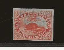 Canada 1852 3 pence imperforate used sg.8