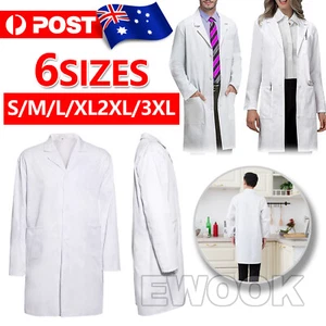 White Lab Coat Men Women Medical Clinic Vet Doctor Scientist Long Sleeve Uniform - Picture 1 of 16