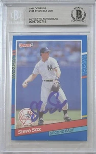 Steve Sax auto signed card 1991 Leaf #163 MLB New York Yankees BAS Encap - Picture 1 of 3