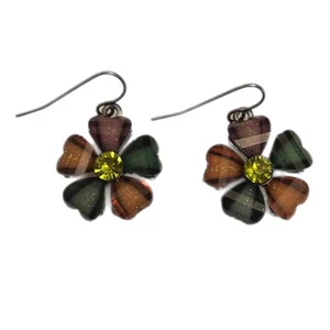 Haken Ohrringe Blume 5 bunte "Blütenblatt" Steine 1 rund Mitte Art Deco Boho - Bild 1 von 3