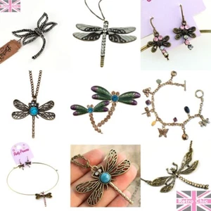 DRAGONFLY JEWELLERY necklaces/brooches/earrings BOHO gold/vintage brass/silver - Picture 1 of 25