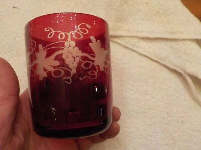 VINTAGE RUBY GLASS MUG CUP CUT TO CLEAR - Image 1 of 4